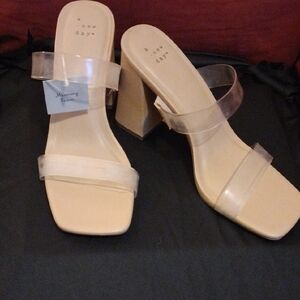 A New Day Women's Cream Block Heel Sandals